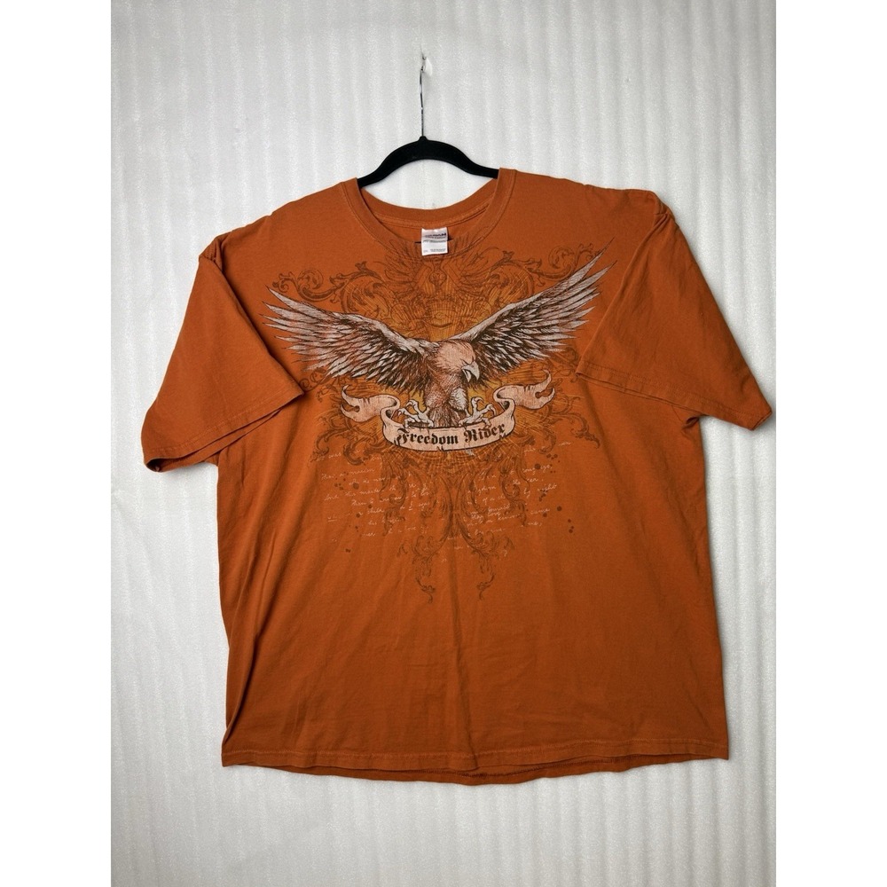 Y2K Freedom Rider American Bald Eagle Motorcycle T-Shirt Sz. 2 XL Grunge Orange